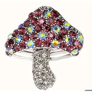 Colorful Mushroom Brooch Gun metal toned  with gems‎